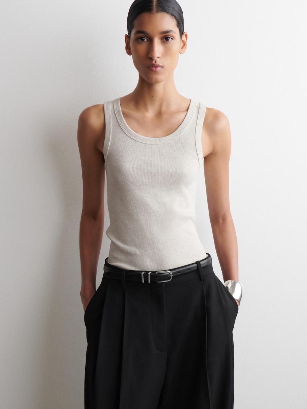 COS  RIBBED COTTON TANK TOP in Light Beige